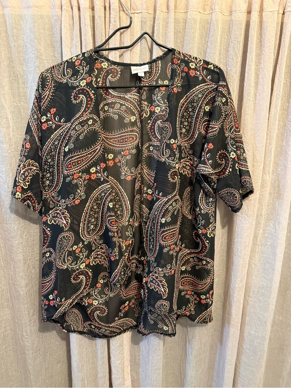 LuLaRoe Black Paisley Button-Down Kids Shirt with Red and Cream Accents